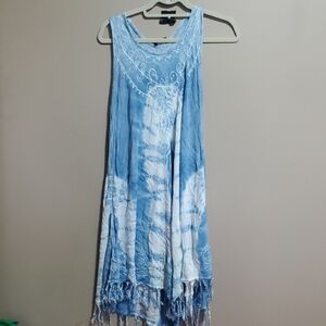 Shiva Fashions Blue and White Sleeveless Dress One Size